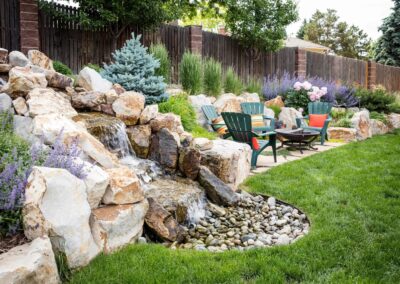 fireplace area with waterfall